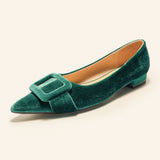 Square Buckle Velvet Flats (Aida)