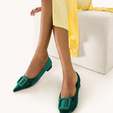 Square Buckle Velvet Flats (Aida)