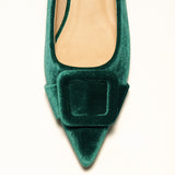 Square Buckle Velvet Flats (Aida)