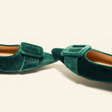 Square Buckle Velvet Flats (Aida)