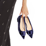 Square Buckle Velvet Flats (Aida)(Market)