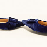 Square Buckle Velvet Flats (Aida)(Market)