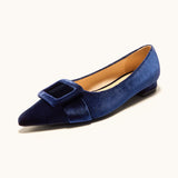 Square Buckle Velvet Flats (Aida)(Market)