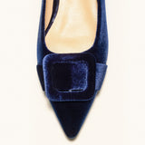Square Buckle Velvet Flats (Aida)(Market)