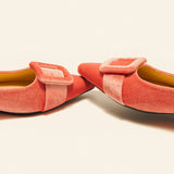 Square Buckle Velvet Flats (Aida)