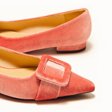 Square Buckle Velvet Flats (Aida)