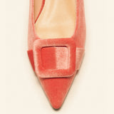 Square Buckle Velvet Flats (Aida)