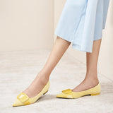 Square Buckle Velvet Flats (Aida)