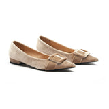 Square Buckle Velvet Flats (Aida)