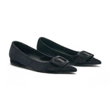 Square Buckle Velvet Flats (Aida)
