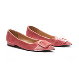 Square Buckle Velvet Flats (Aida)