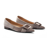 Square Buckle Velvet Flats (Aida)