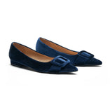 Square Buckle Velvet Flats (Aida)