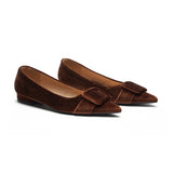 Square Buckle Velvet Flats (Aida)