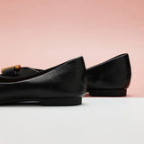 Embellished Leather Flats in Black, a must-have for a versatile and fashionable wardrobe
