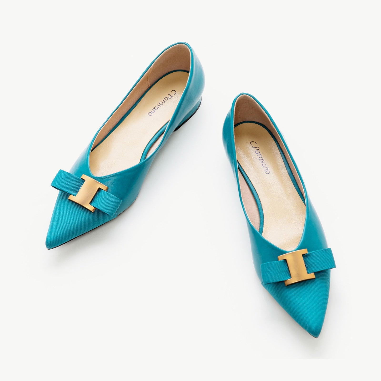Pointed Toe Metal Tie Flats (Aida)（SALE）