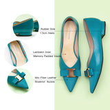 Peacock Blue Leather Flats with embellishments, a unique and eye-catching addition to your footwear collection
