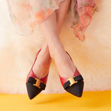 Pointed Toe Metal Tie Flats (Aida)