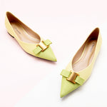 Yellow Embellished Leather Flats, a cheerful and vibrant choice for a playful and stylish look.