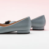 True Blue Elegance: Blue Leather Flats with embellishments, a vibrant and eye-catching addition to your shoe collection.