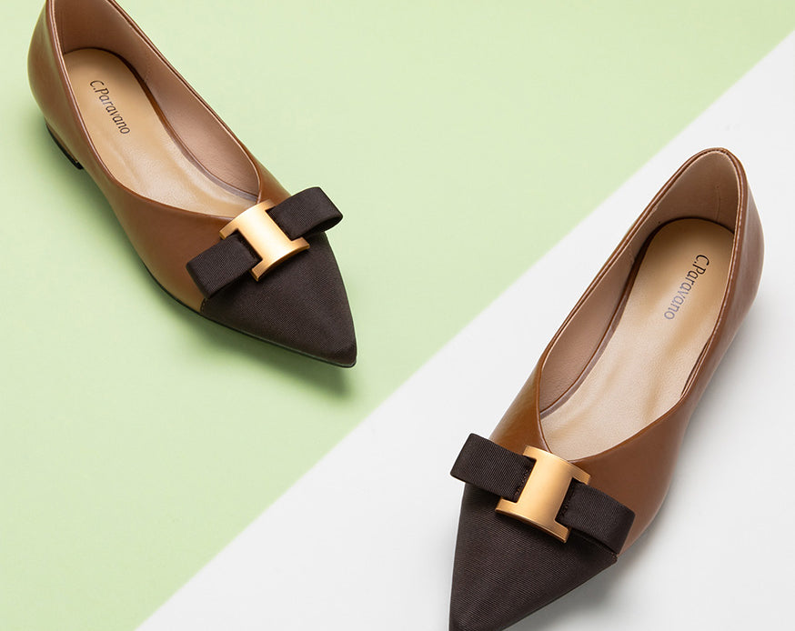 Elegant brown embellished leather flats for a classic look