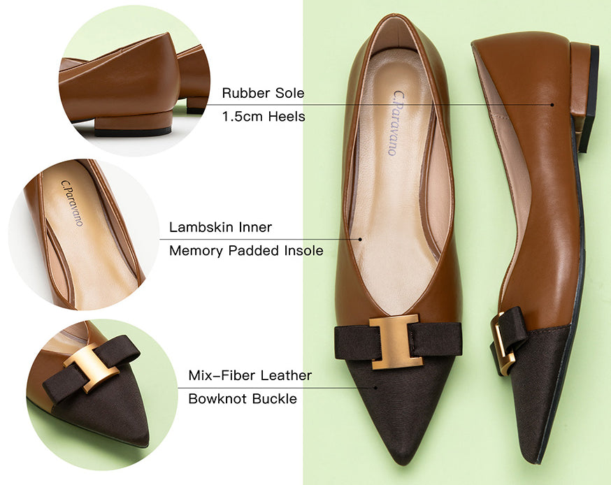 Chic and sophisticated brown leather flats featuring decorative embellishments