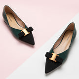 Chic and stylish dark green embellished leather flats