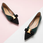 Dark Green Embellished Leather Flats, a chic and sophisticated choice for a touch of the outdoors