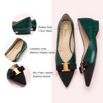 Green Envy: Dark Green Leather Flats with embellishments, a unique and eye-catching addition to your footwear collection.