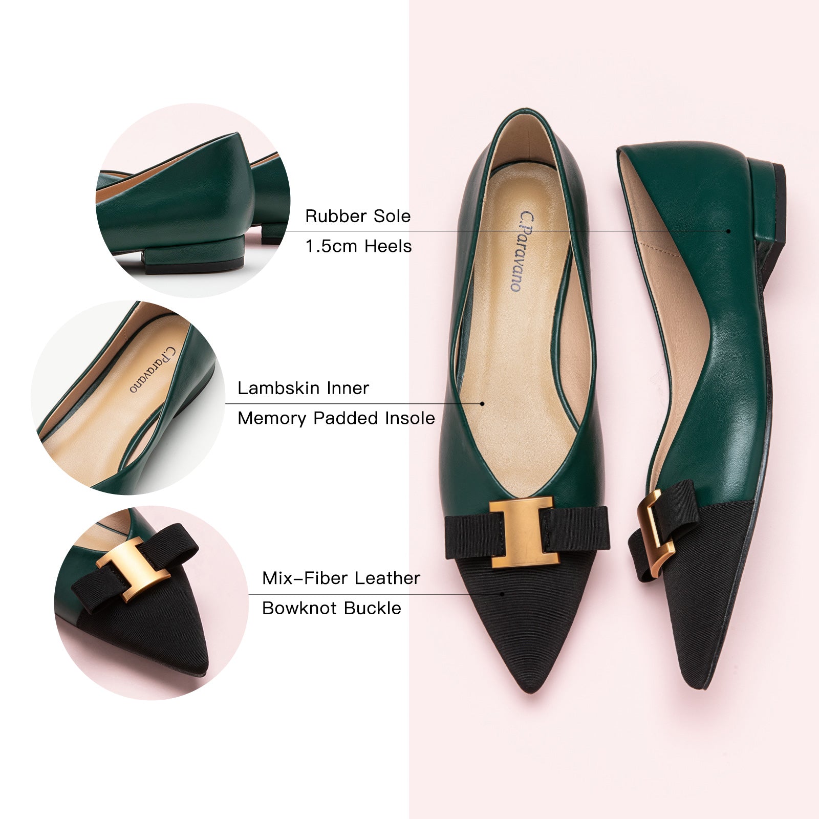 Green Envy: Dark Green Leather Flats with embellishments, a unique and eye-catching addition to your footwear collection.