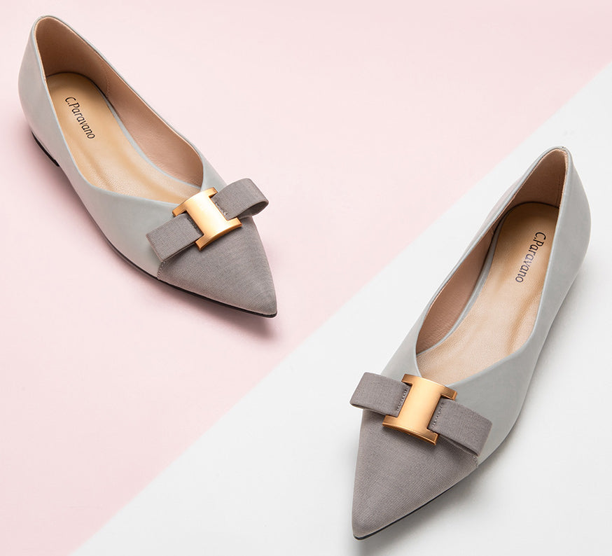Chic and stylish grey embellished leather flats to enhance your look.