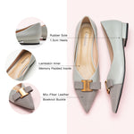 Cool Tones: Grey Leather Flats with embellishments, a sleek and fashionable addition to your footwear collection