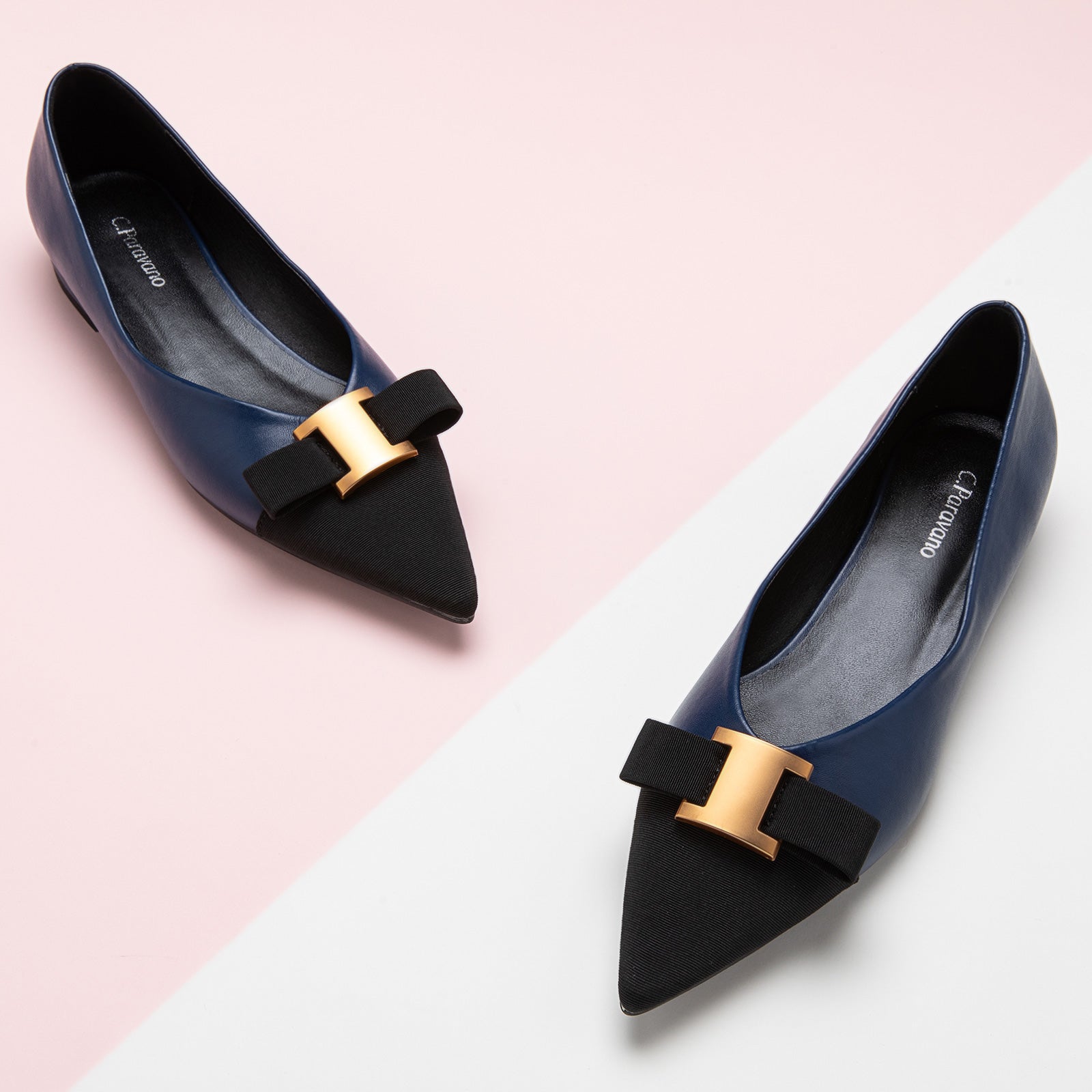 Navy Embellished Leather Flats, a classic and sophisticated choice for versatile elegance.