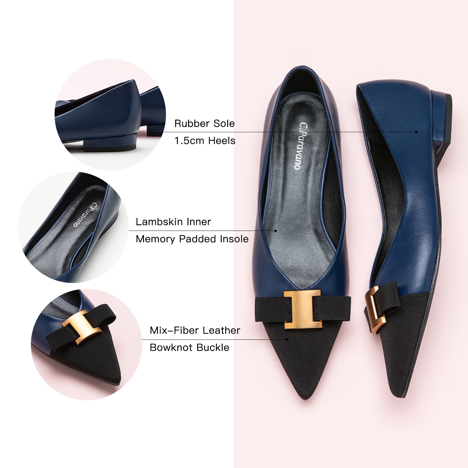 Midnight Blues: Navy Leather Flats with embellishments, a refined and versatile addition to your footwear collection