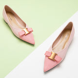 Pretty in Pink: Pink Embellished Leather Flats, a feminine and stylish choice for a playful and vibrant look.
