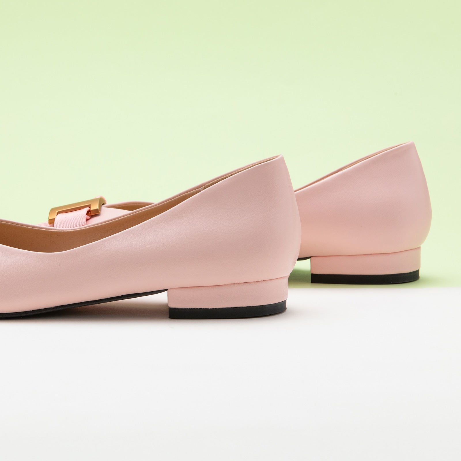 Blush Pink Elegance: Embellished Pink Leather Flats, featuring stylish details for a polished and sophisticated style.