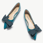 Elegant blue Bow-Embellished Off-Center Flats, a sophisticated and charming choice