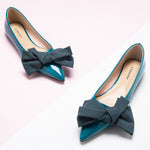 Elegant Blue Bow-Embellished Flats