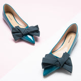 Elegant Blue Bow-Embellished Flats
