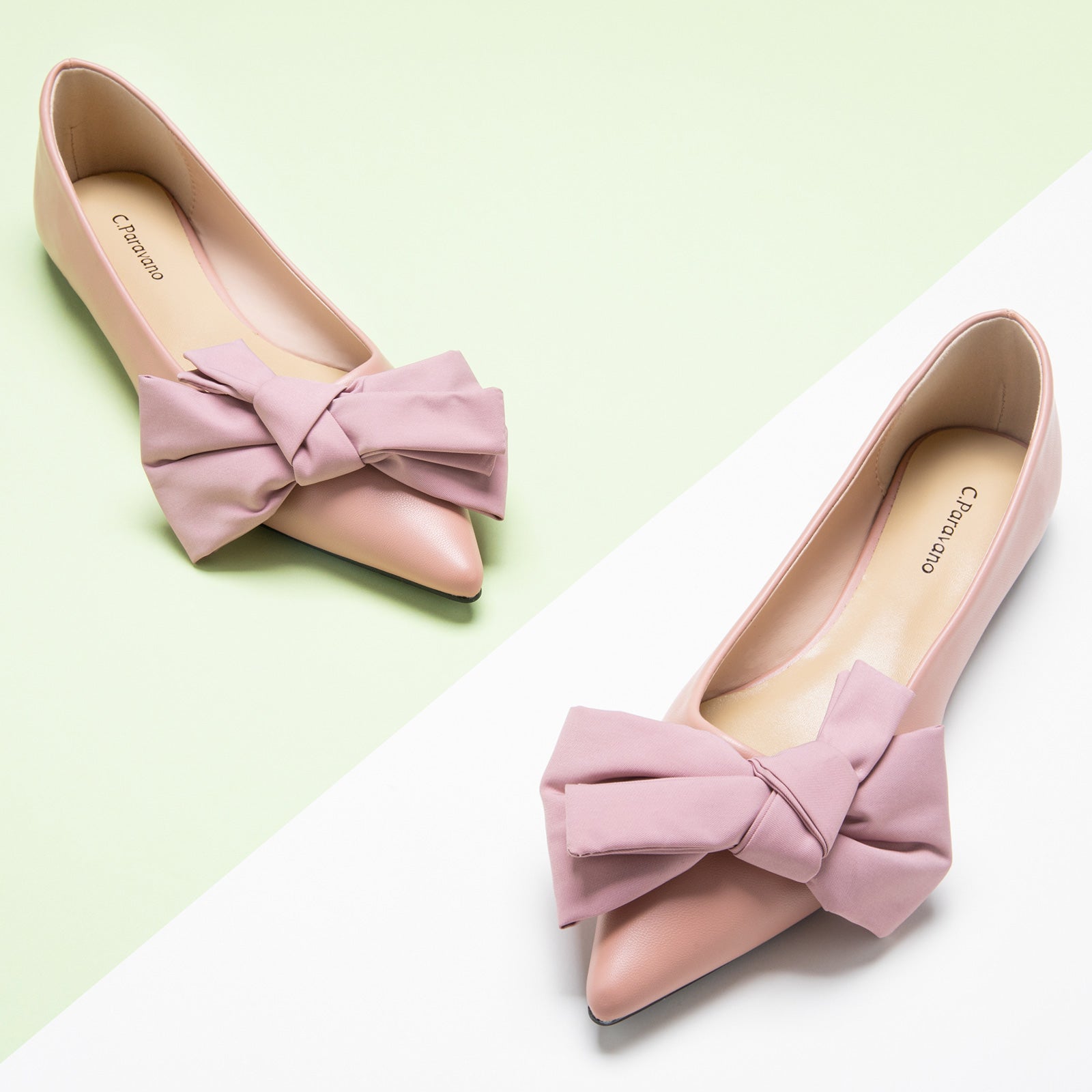 Elevate your style with these ivory flats adorned with a stylish bow embellishment, offering effortless elegance and a neutral fashion statement