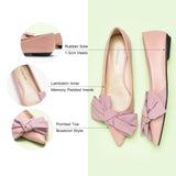 Make a chic statement with these pink off-center flats showcasing a delicate bow embellishment, adding a touch of playful elegance to your outfit