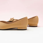 Beige Camellia Soft Leather Flats: Modern Versatility