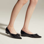 Black Camellia Soft Leather Flats: Effortless Elegance