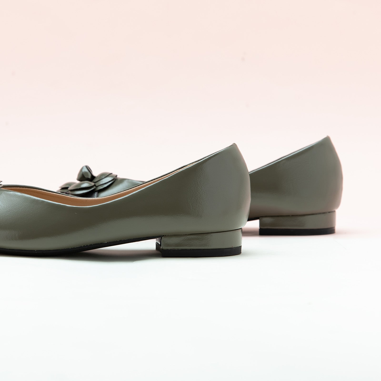 Grey Camellia Soft Leather Flats: Understated Sophistication