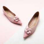 Pink Camellia Soft Leather Flats Shoes for Women