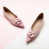 Pink Camellia Soft Leather Flats Shoes for Women