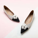 Elegant White Leather Flats with Camellia Embellishment