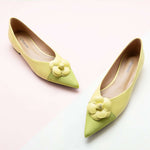 Yellow Camellia Soft Leather Flats Shoes for Women