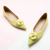 Yellow Camellia Soft Leather Flats Shoes for Women