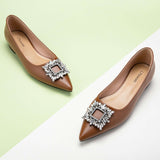 Brown Crystal Buckle Embellished Flats